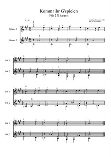 Kommt ihr G'spielen: For two guitars (A Major) by Melchior Franck