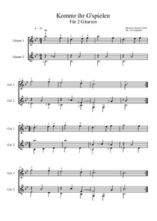 Kommt ihr G'spielen: For two guitars (B flat Major) by Melchior Franck