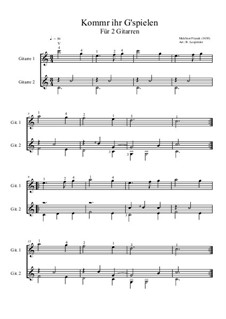 Kommt ihr G'spielen: For two guitars (C Major) by Melchior Franck