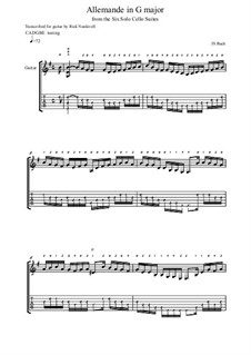 Suite für Cello Nr.1 in G-Dur, BWV 1007: Allemande, for guitar by Johann Sebastian Bach