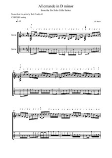 Suite für Cello Nr.1 in d-Moll, BWV 1008: Allemande. Version for guitar by Johann Sebastian Bach