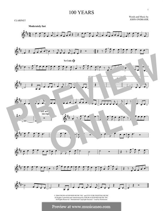 100 Years (Five for Fighting): Für Klarinette by John Ondrasik