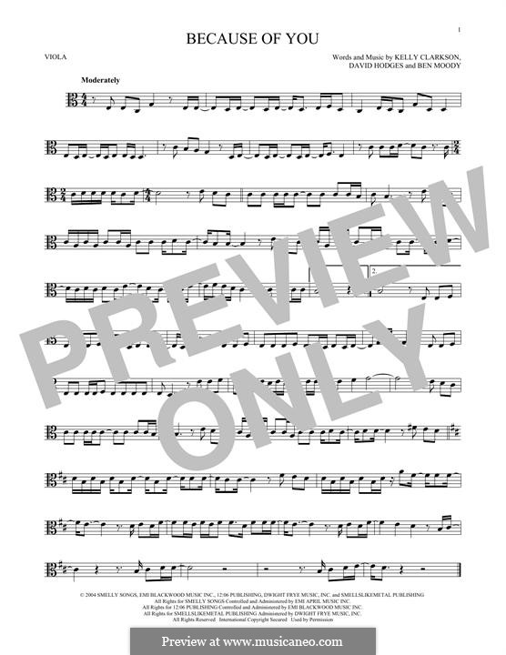 Because of You: For viola by Ben Moody, David Hodges, Kelly Clarkson