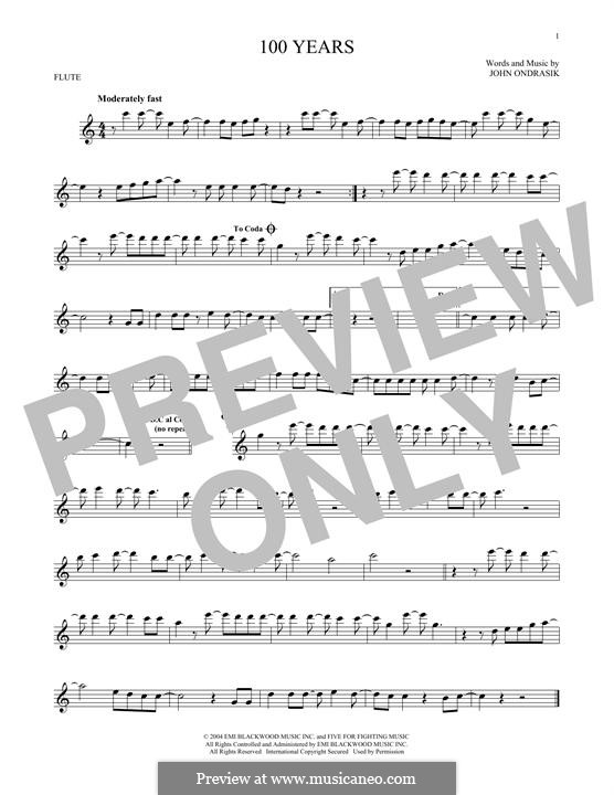 100 Years (Five for Fighting): Für Flöte by John Ondrasik