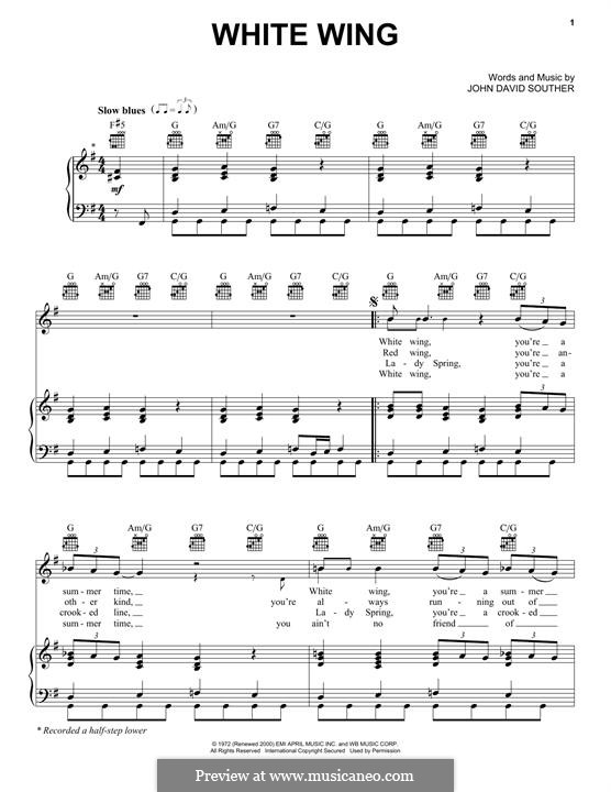 White Wing: Für Stimme und Klavier (oder Gitarre) by John David Souther