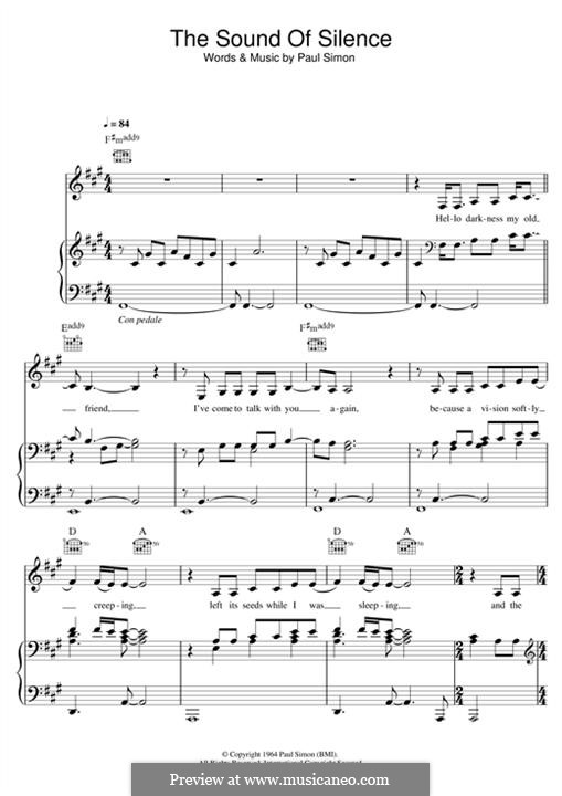 The Sound of Silence (Simon & Garfunkel): Für Stimme und Klavier (oder Gitarre) by Paul Simon
