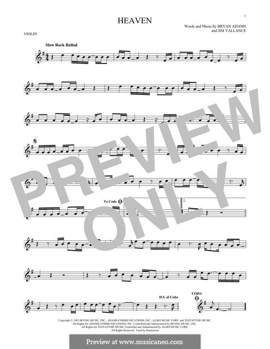 Heaven (DJ Sammy): Für Violine by Bryan Adams, Jim Vallance