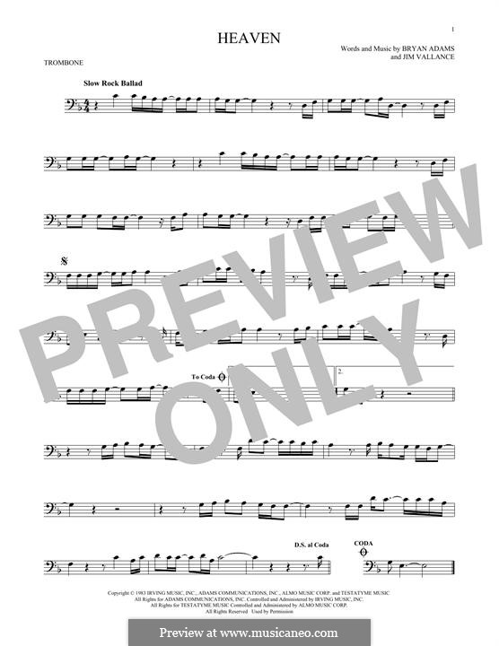 Heaven (DJ Sammy): For trombone by Bryan Adams, Jim Vallance