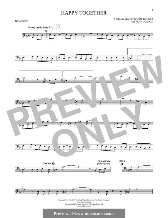 Happy Together (The Turtles): For trombone by Alan Gordon, Garry Bonner