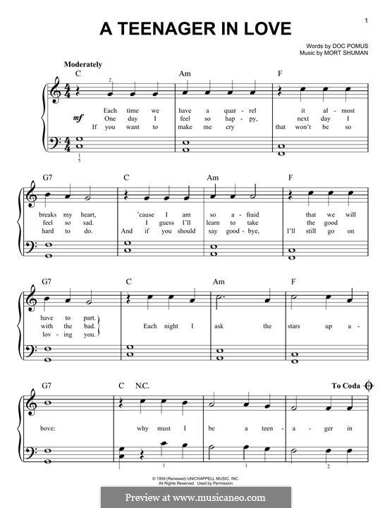 A Teenager in Love (Dion and The Belmonts): Für Klavier by Doc Pomus, Mort Shuman