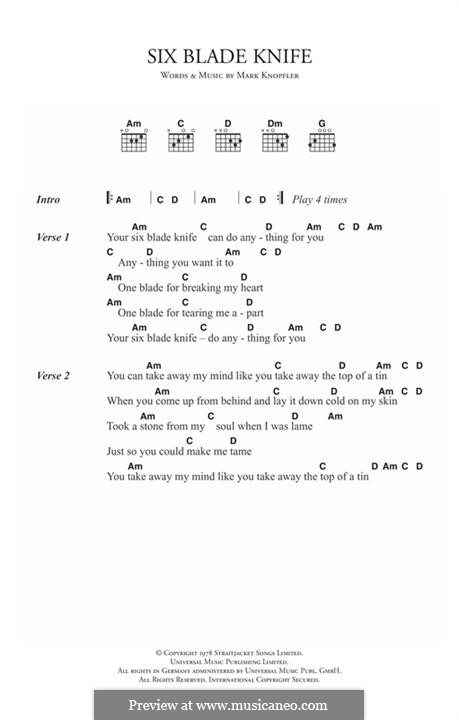 Six Blade Knife (Dire Straits): Text und Akkorde by Mark Knopfler