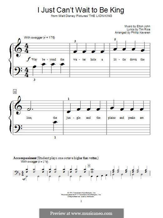 I Just Can't Wait To Be King (from The Lion King): Für Klavier by Elton John