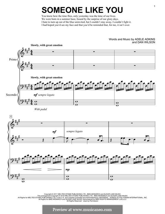 Someone Like You: Für Klavier, vierhändig by Adele, Daniel Wilson