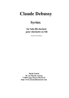 Syrinx: Arrangement for solo clarinet by Claude Debussy