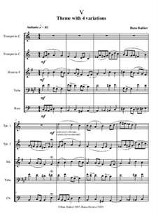 Quintetto for two trumpets, horn, tuba and double bass: Teil V by Hans Bakker