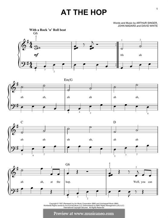 At the Hop (Danny & The Juniors): Für Klavier by Arthur Singer, David White, John Medora