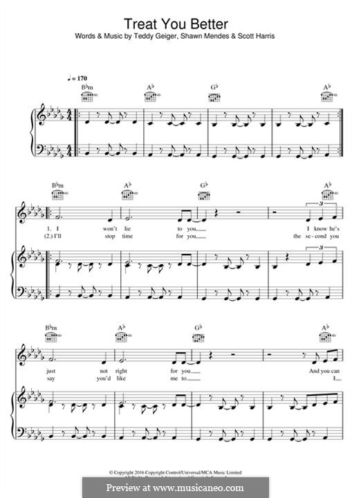 Treat You Better: Für Stimme und Klavier (oder Gitarre) by John Theodore Geiger, Scott Harris, Shawn Mendes