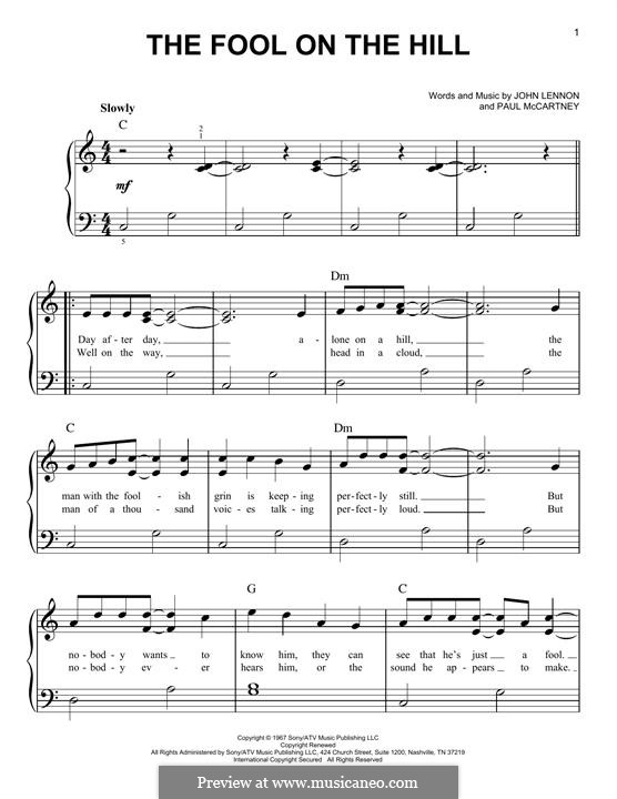 The Fool on the Hill (The Beatles): Für Klavier by John Lennon, Paul McCartney