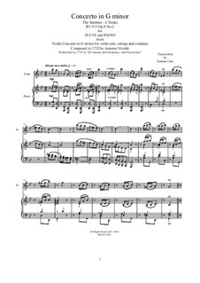 Violinkonzert Nr.2 in g-Moll 'Sommer', RV 315: Bearbeitung für Flöte und Klavier by Antonio Vivaldi