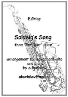 Suite Nr.2. Solvejgs Lied: Für Altsaxsophon und Klavier by Edvard Grieg