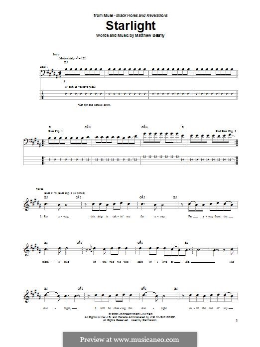 Starlight (Muse): Für Bassgitarre mit Tabulatur by Matthew Bellamy