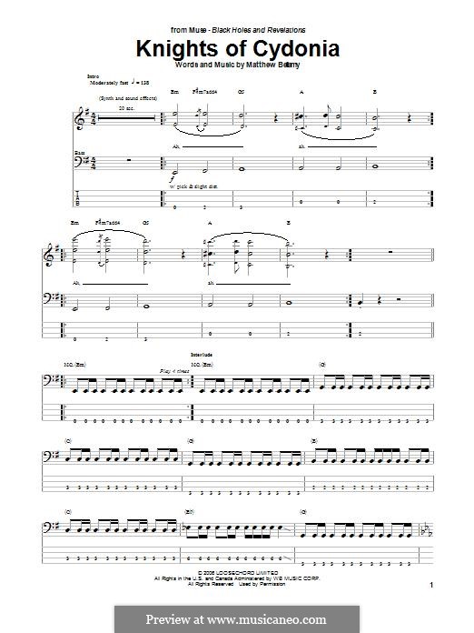 Knights of Cydonia (Muse): Für Bassgitarre mit Tabulatur by Matthew Bellamy