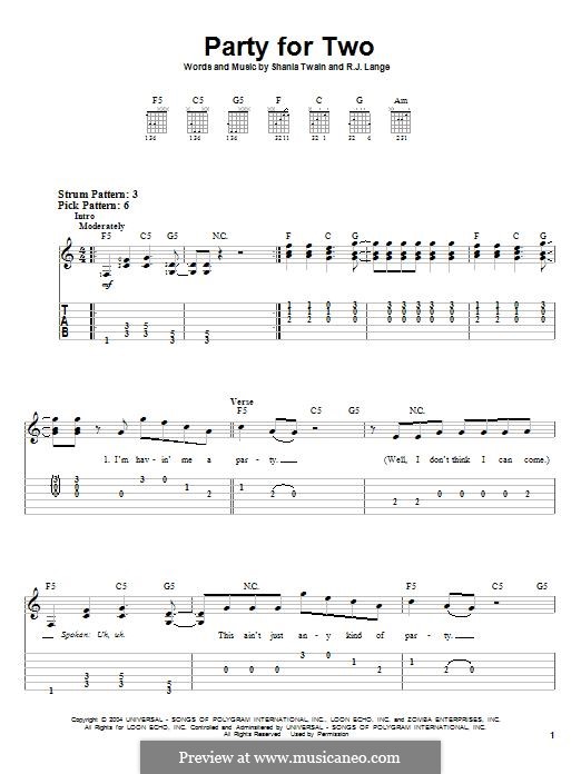 Party for Two (Shania Twain): Für Gitarre mit Tabulatur by Robert John Lange
