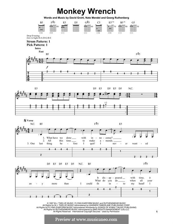 Monkey Wrench (Foo Fighters): Für Gitarre mit Tabulatur by David Grohl, Nate Mendel, Pat Smear