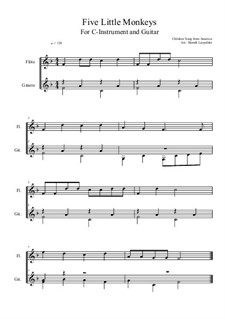 Five Little Monkeys: For C-instrument and guitar (F Major) by folklore