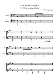 Five Little Monkeys: For C-instrument and guitar (E Major) by folklore