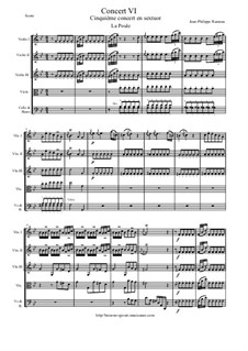 6 Concerts Transcrits en Sextuor: Concert en sextuor No.6 (La Poule, Menuetto I et II, L'enharmonique, L'Egiptienne) - score, parts by Jean-Philippe Rameau