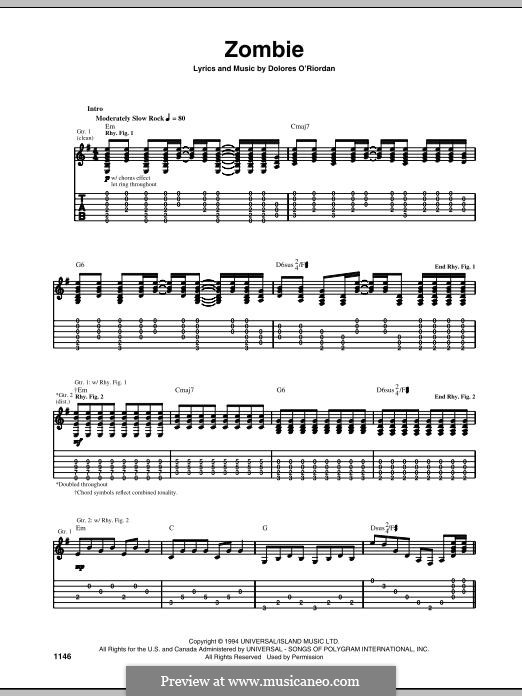 Zombie (The Cranberries): Für Gitarre mit Tabulatur by Dolores O'Riordan