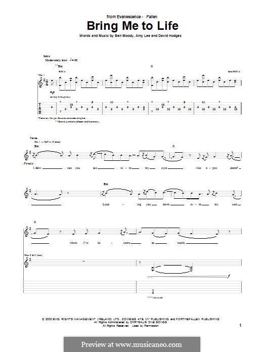 Bring Me to Life (Evanescence): Für Gitarre mit Tabulatur by Amy Lee, Ben Moody, David Hodges
