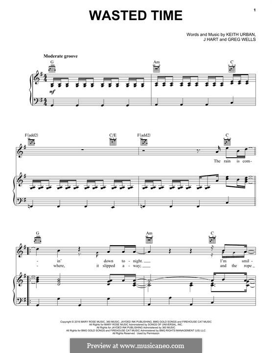Wasted Time: Für Stimme und Klavier (oder Gitarre) by Greg Wells, Keith Urban, James Abrahart Jr.