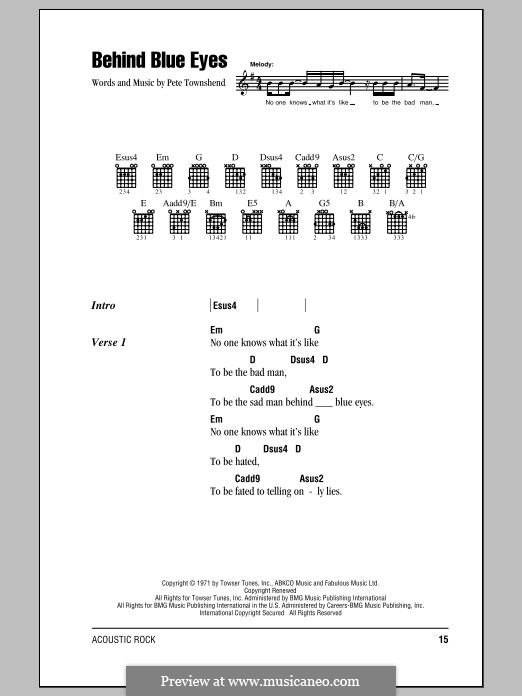 Behind Blue Eyes (Limp Bizkit): Text und Akkorde by Peter Townshend