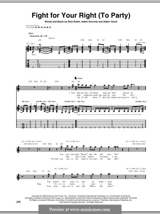 (You Gotta) Fight for Your Right (To Party): Für Gitarre mit Tabulatur by Adam Horovitz, Adam Yauch, Rick Rubin