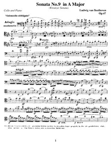 Sonate für Violine und Klavier Nr.9 'Kreutzer', Op.47: Version für Cello und Klavier – Cellostimme by Ludwig van Beethoven