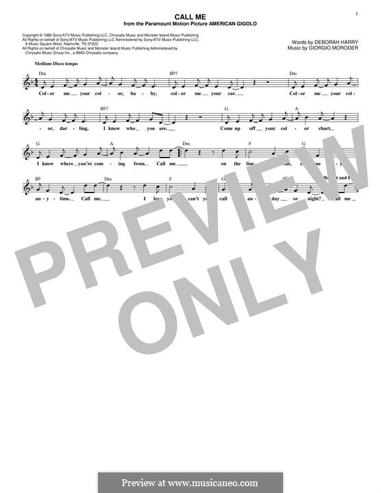 Call Me (Blondie): Text und Akkorde by Deborah Harry, Giorgio Moroder