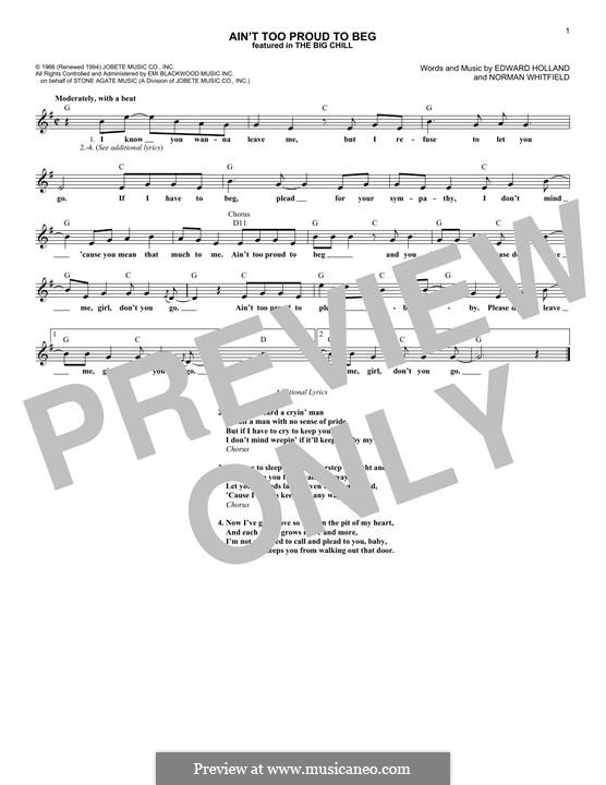Ain't Too Proud to Beg (The Temptations): Text und Akkorde by Edward Holland Jr., Norman J. Whitfield