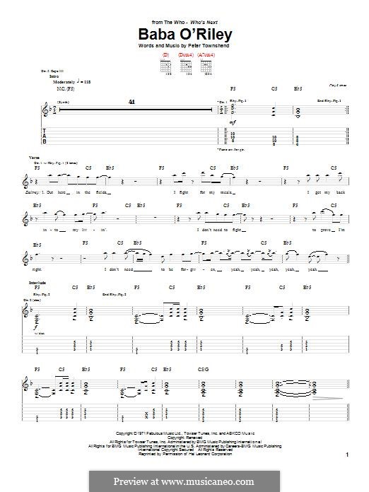 Baba O'Reilly (from Summer of Sam): Für Gitarre mit Tabulatur by Peter Townshend