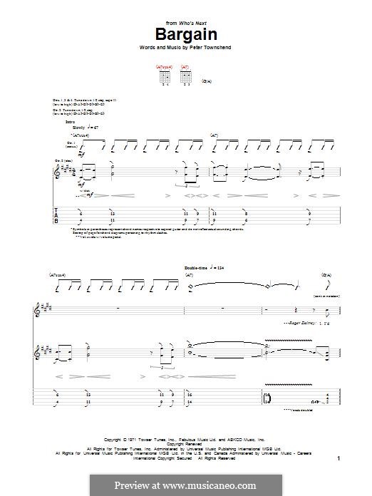 Bargain (The Who): Für Gitarre mit Tabulatur by Peter Townshend