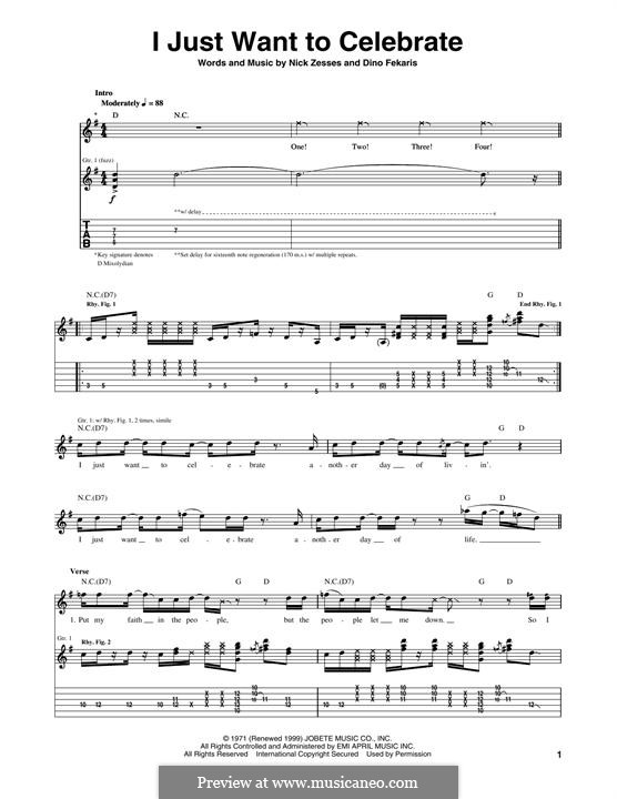 I Just Want to Celebrate (Rare Earth): Für Gitarre mit Tabulatur by Dino Fekaris, Nick Zesses