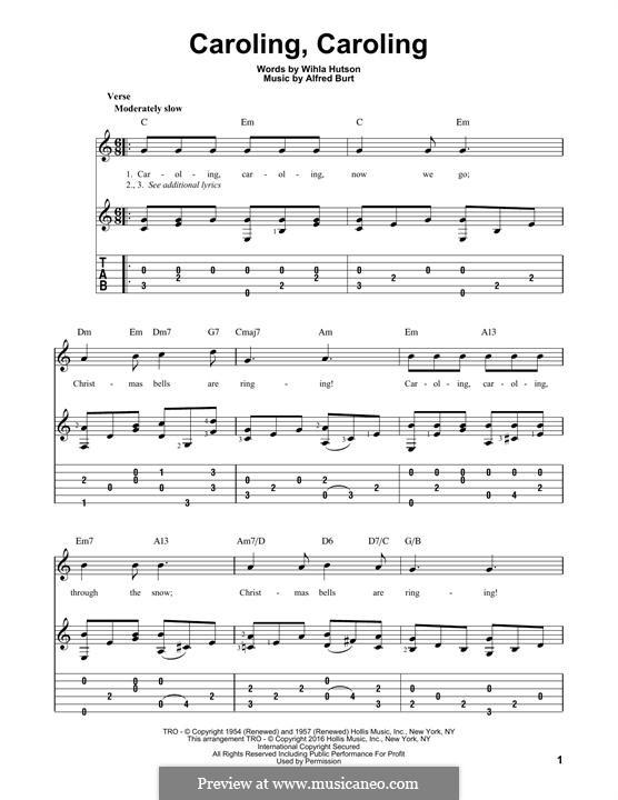 Caroling, Caroling (Nat King Cole): Für Gitarre mit Tabulatur by Alfred Burt
