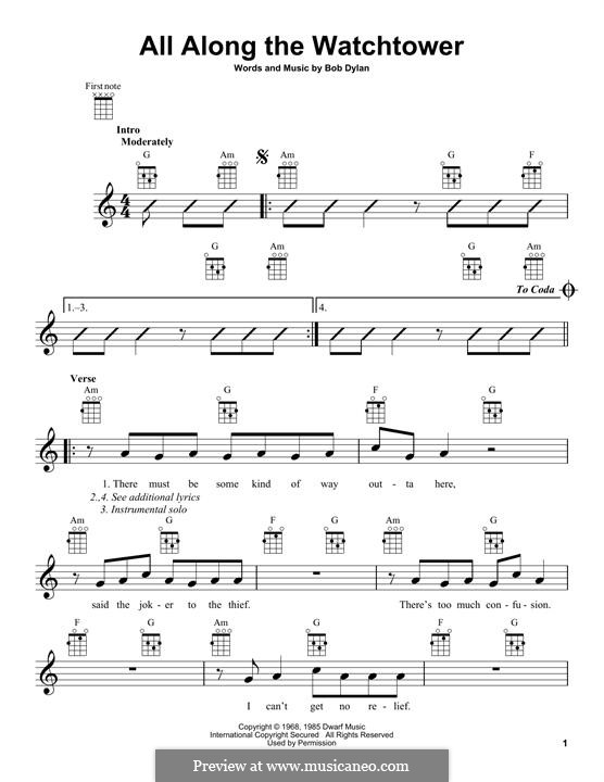 All Along the Watchtower: Für Ukulele by Bob Dylan