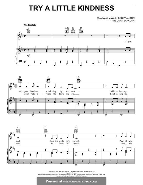 Try a Little Kindness: Für Stimme und Klavier (oder Gitarre) by Curt Sapaugh, Bobby Austin