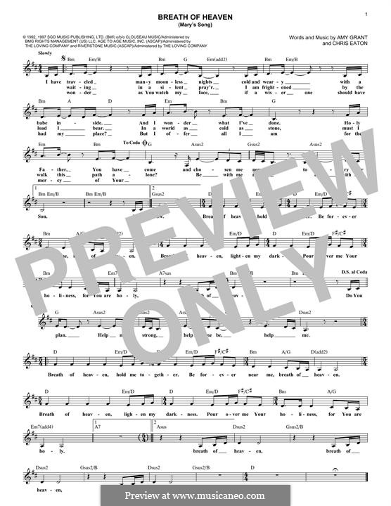 Breath of Heaven (Mary's Song): Text und Akkorde by Chris Eaton