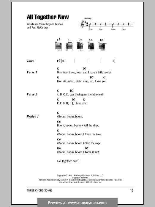 All Together Now (The Beatles): Text und Akkorde by John Lennon, Paul McCartney