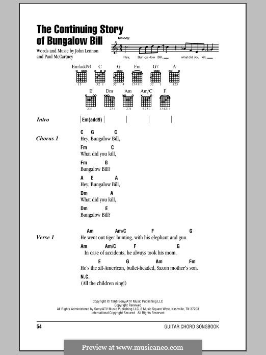 The Continuing Story of Bungalow Bill (The Beatles): Text und Akkorde by John Lennon, Paul McCartney