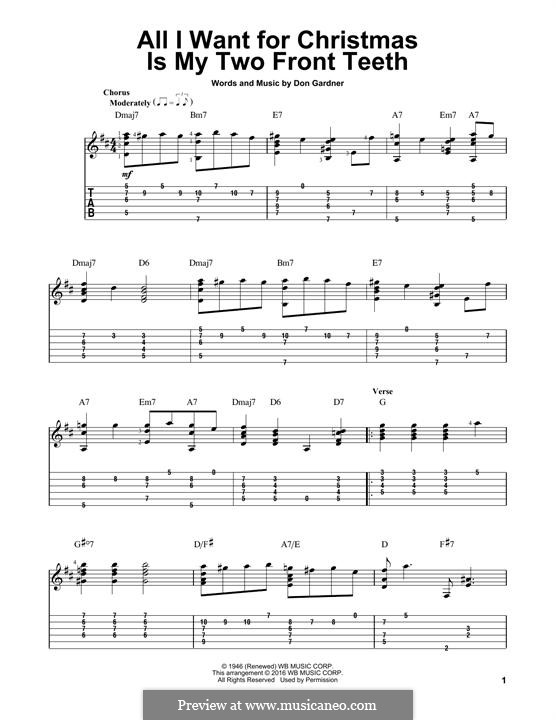 All I Want for Christmas Is My Two Front Teeth: For guitar with tab (Spike Jones & The City Slickers) by Don Gardner