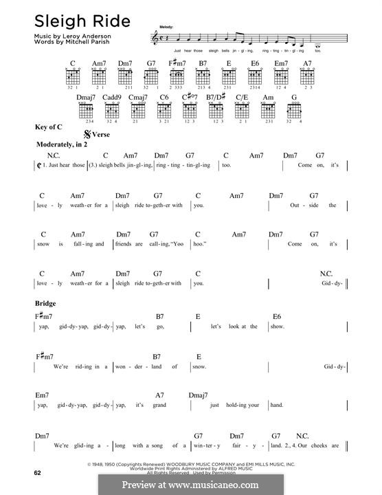 Vocal version: Lyrics with tab by Leroy Anderson
